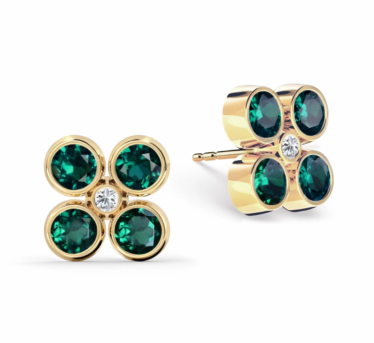 Barrington Quatrefoil Emerald & Diamond Earrings in 14k Gold (May)