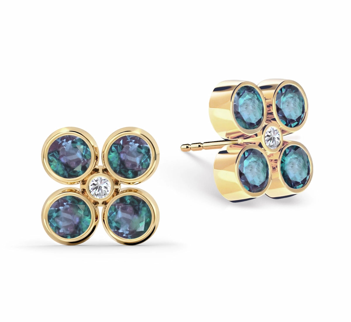 Barrington Quatrefoil Alexandrite & Diamond Earrings in 14k Gold (June)