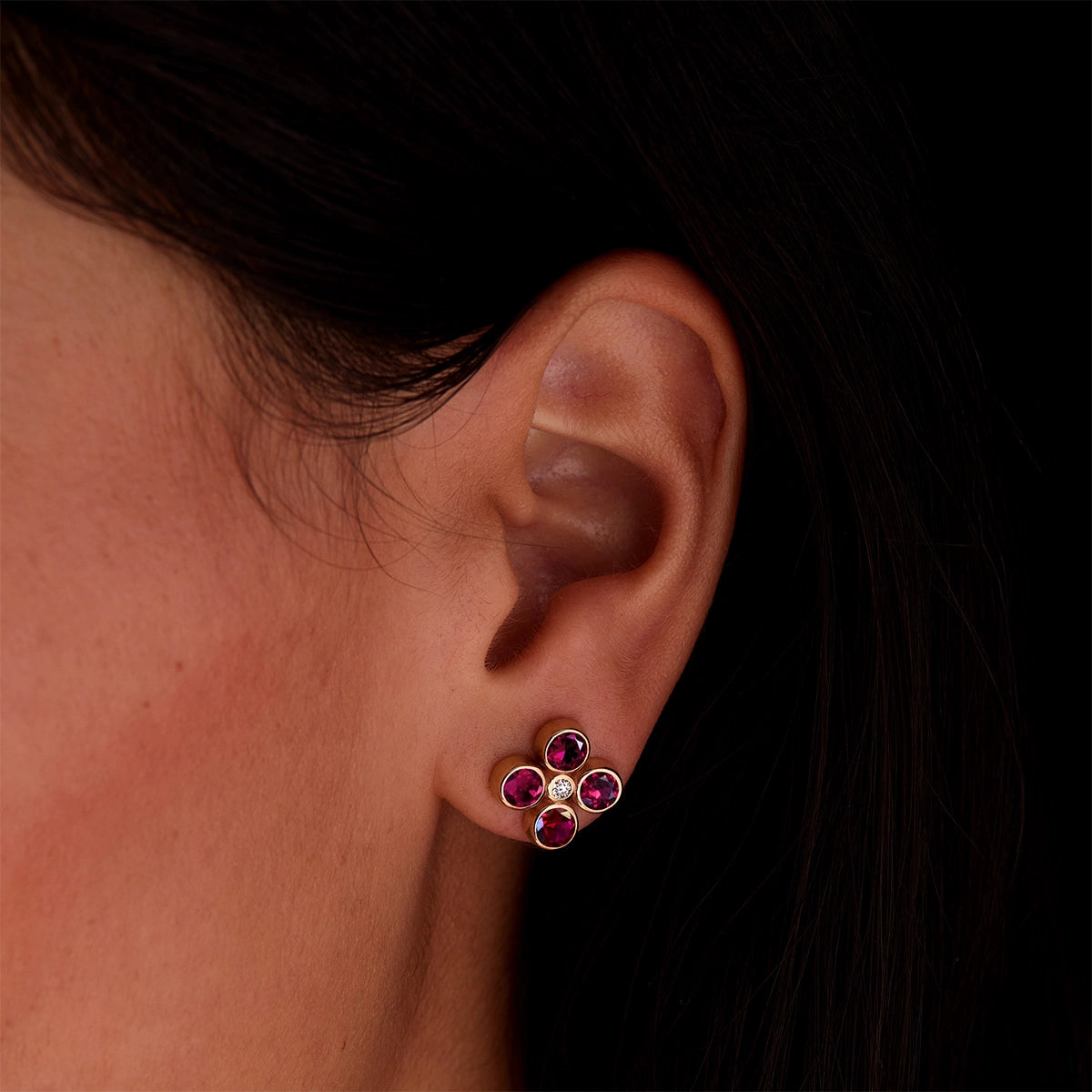 Barrington Quatrefoil Ruby & Diamond Earrings in 14k Gold (July)