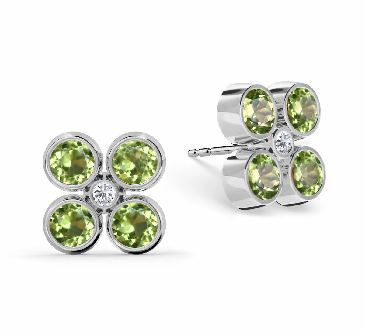 Barrington Quatrefoil Peridot & Diamond Earrings in 14k Gold (August)