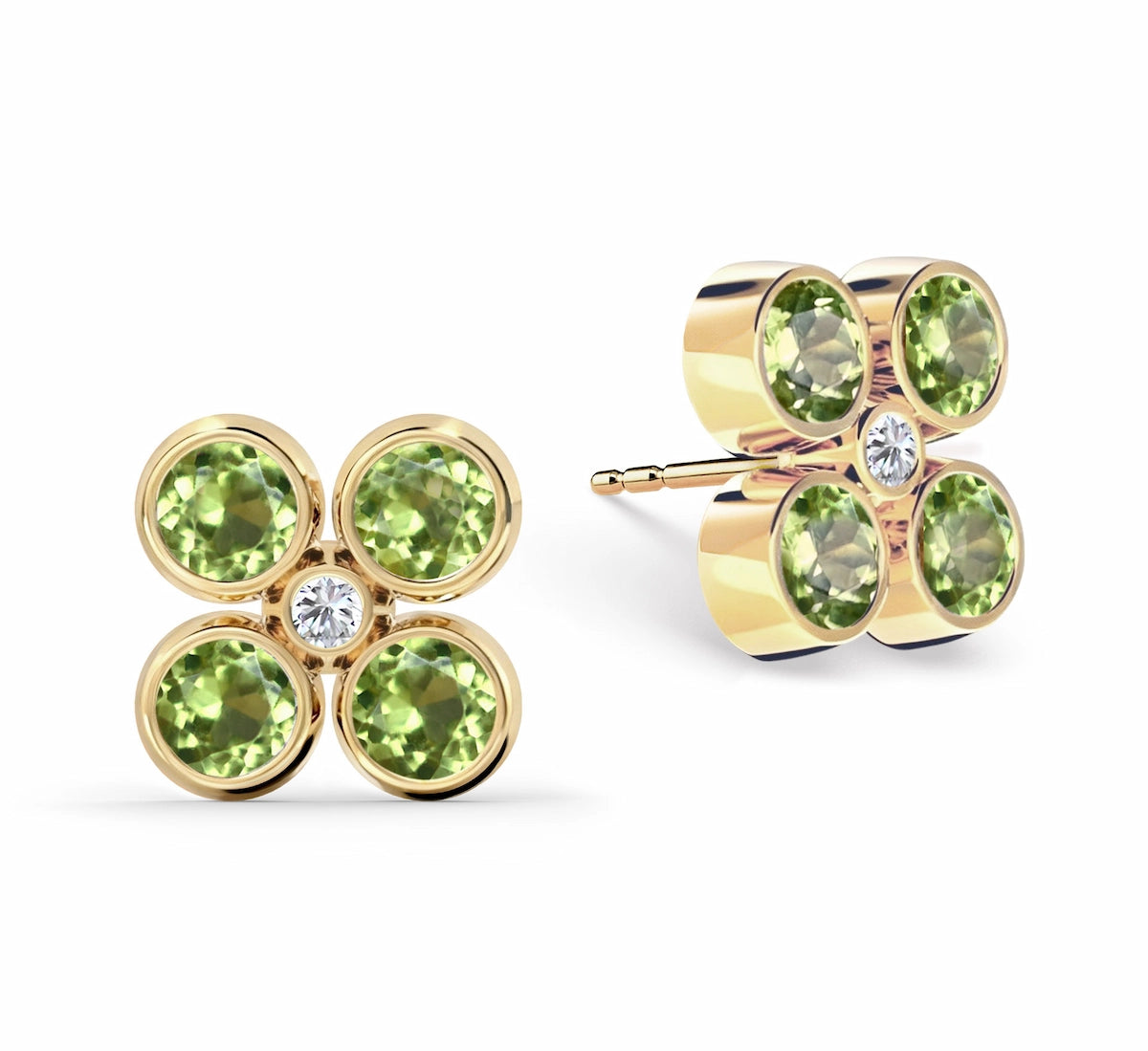 Barrington Quatrefoil Peridot & Diamond Earrings in 14k Gold (August)