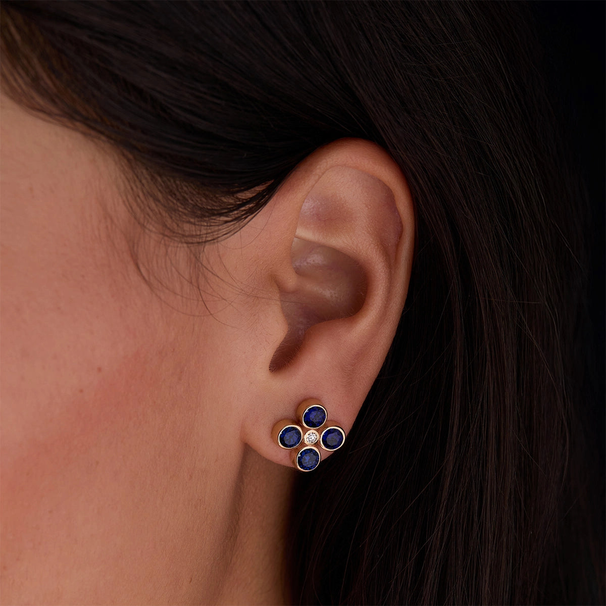 Barrington Quatrefoil Sapphire & Diamond Earrings in 14k Gold (September)