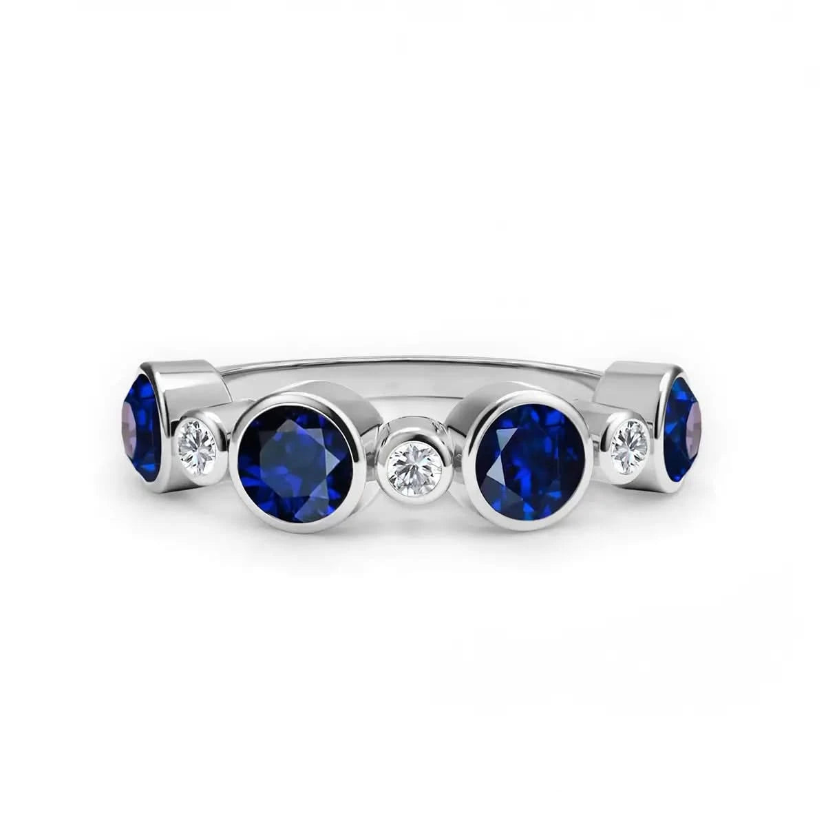 The Vault: Barrington Sapphire Band Ring with Diamonds, White Gold Size 8.5