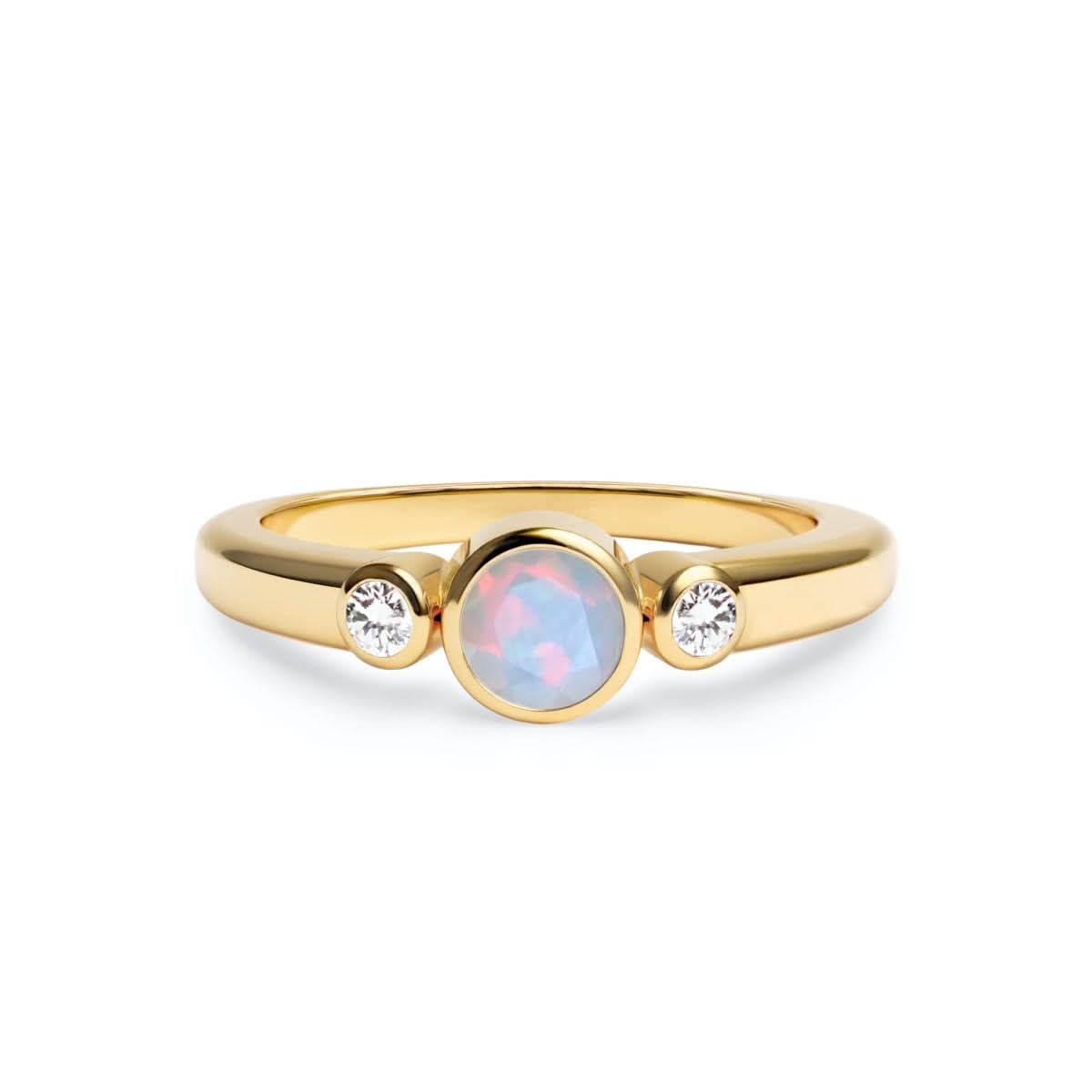 Barrington Opal Ring with Diamond Side Stones in 14k Gold (October)