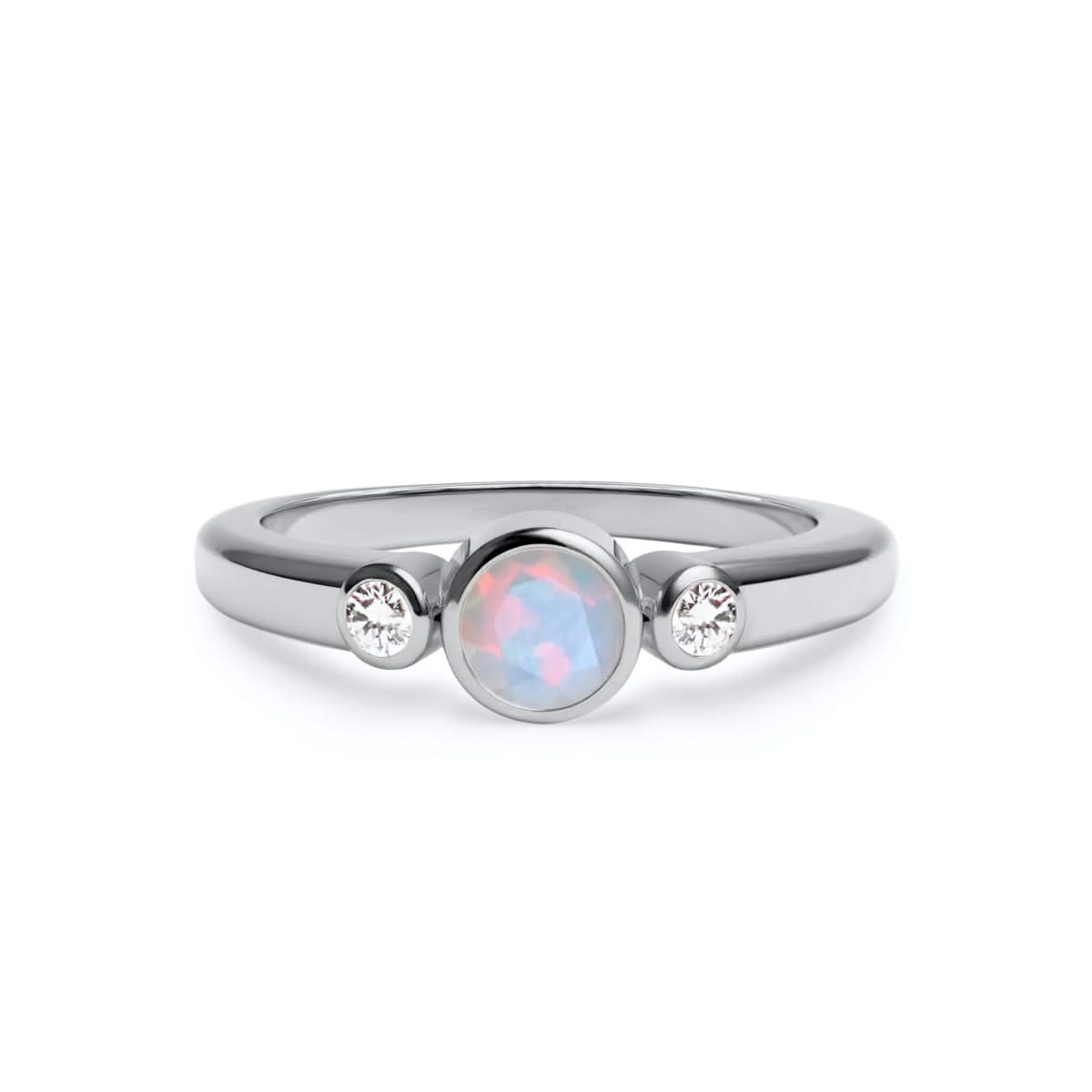 Barrington Opal Ring with Diamond Side Stones in 14k Gold (October)