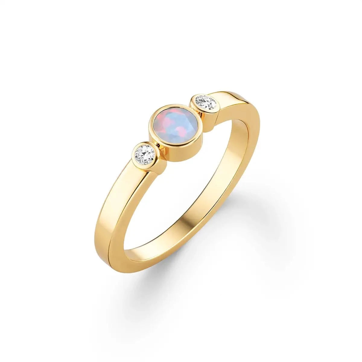 Barrington Opal Ring with Diamond Side Stones in 14k Gold (October)