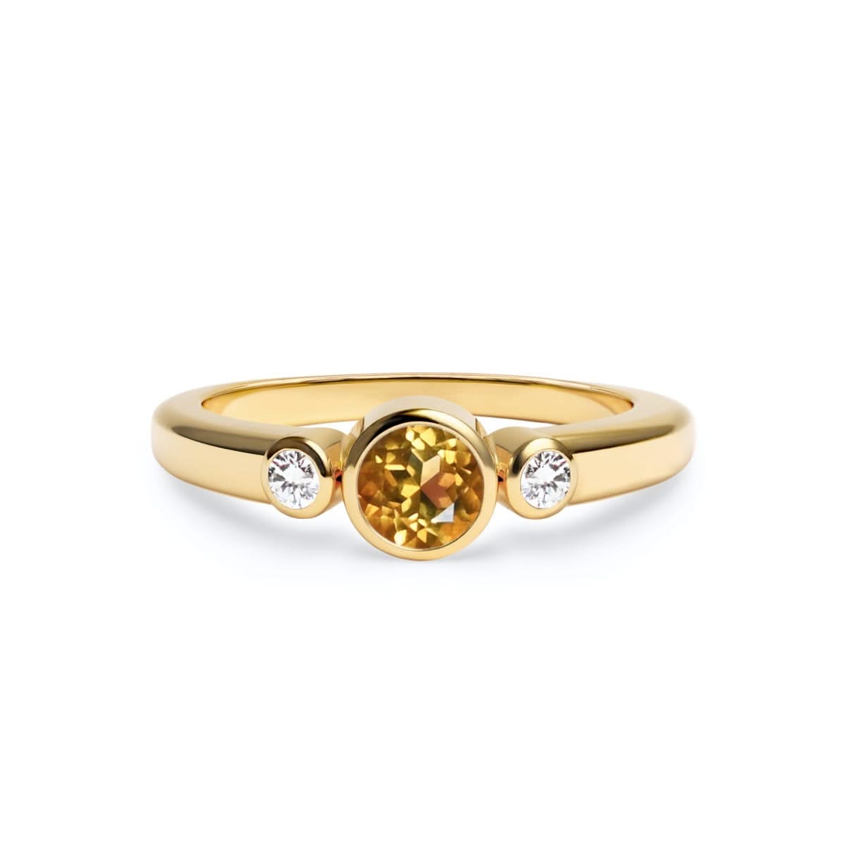 Barrington Citrine Ring with Diamond Side Stones in 14k Gold (November)