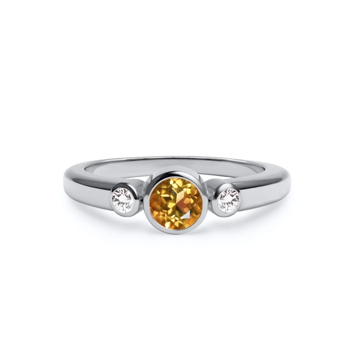 Barrington Citrine Ring with Diamond Side Stones in 14k Gold (November)