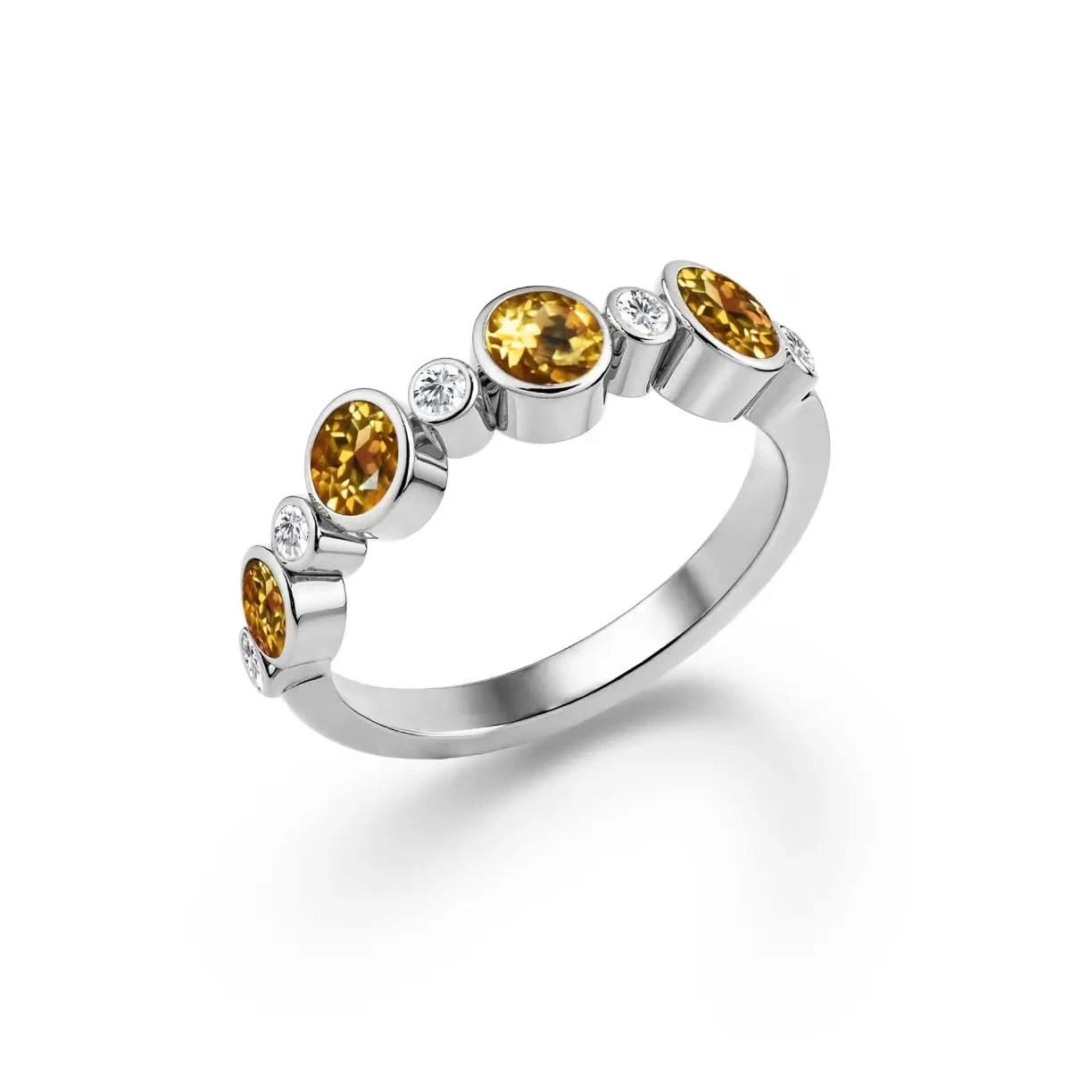 Barrington Citrine Band Ring with Diamonds in 14k Gold (November)