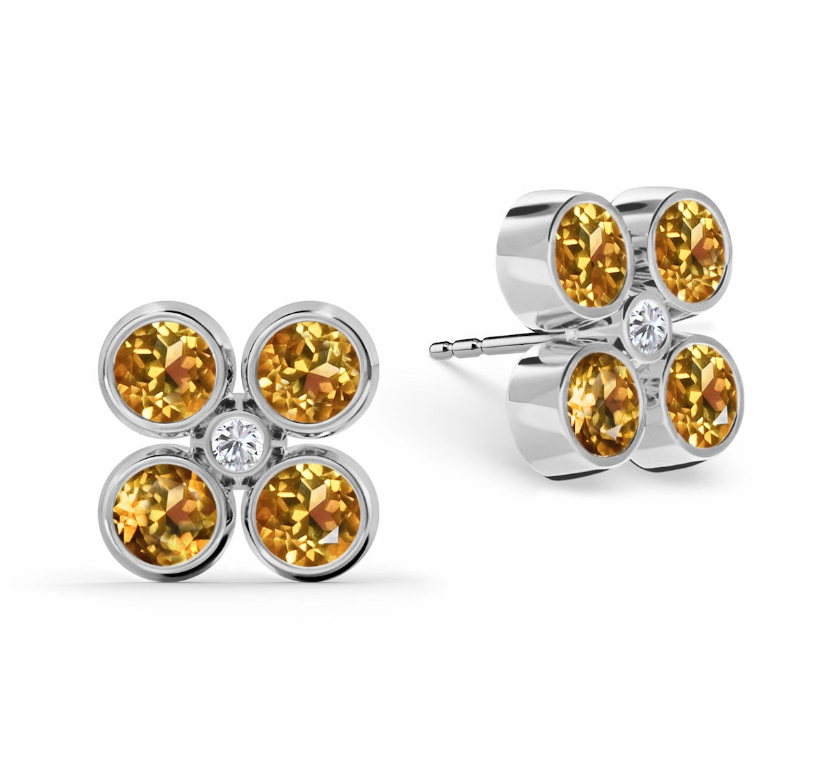 Barrington Quatrefoil Citrine & Diamond Earrings in 14k Gold (November)