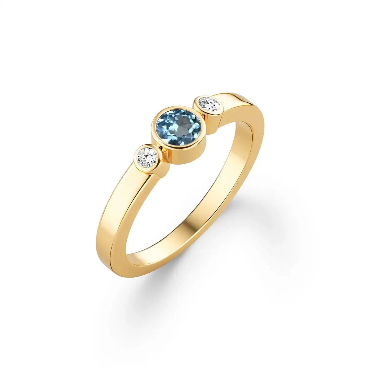 Barrington Nantucket Blue Topaz Ring with Diamond Side Stones in 14k Gold (December)