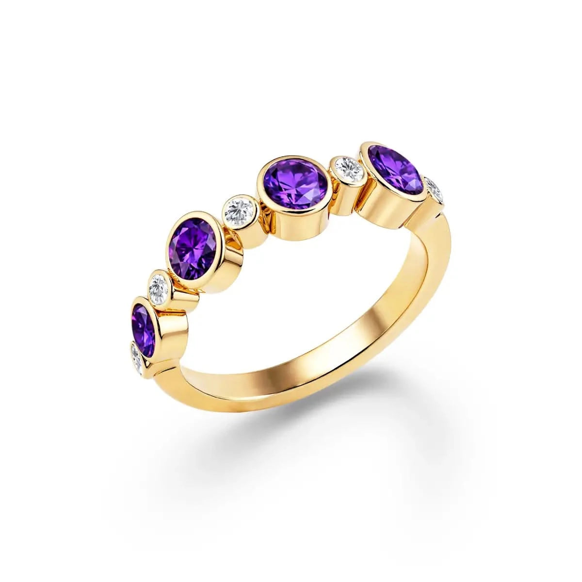 Barrington Amethyst Band Ring with Diamonds in 14k Gold (February)