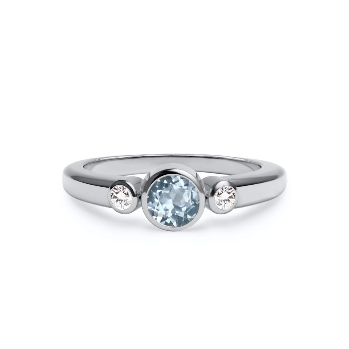 The Vault: Barrington Aquamarine Ring with Diamond Side Stones, White Gold Size 10