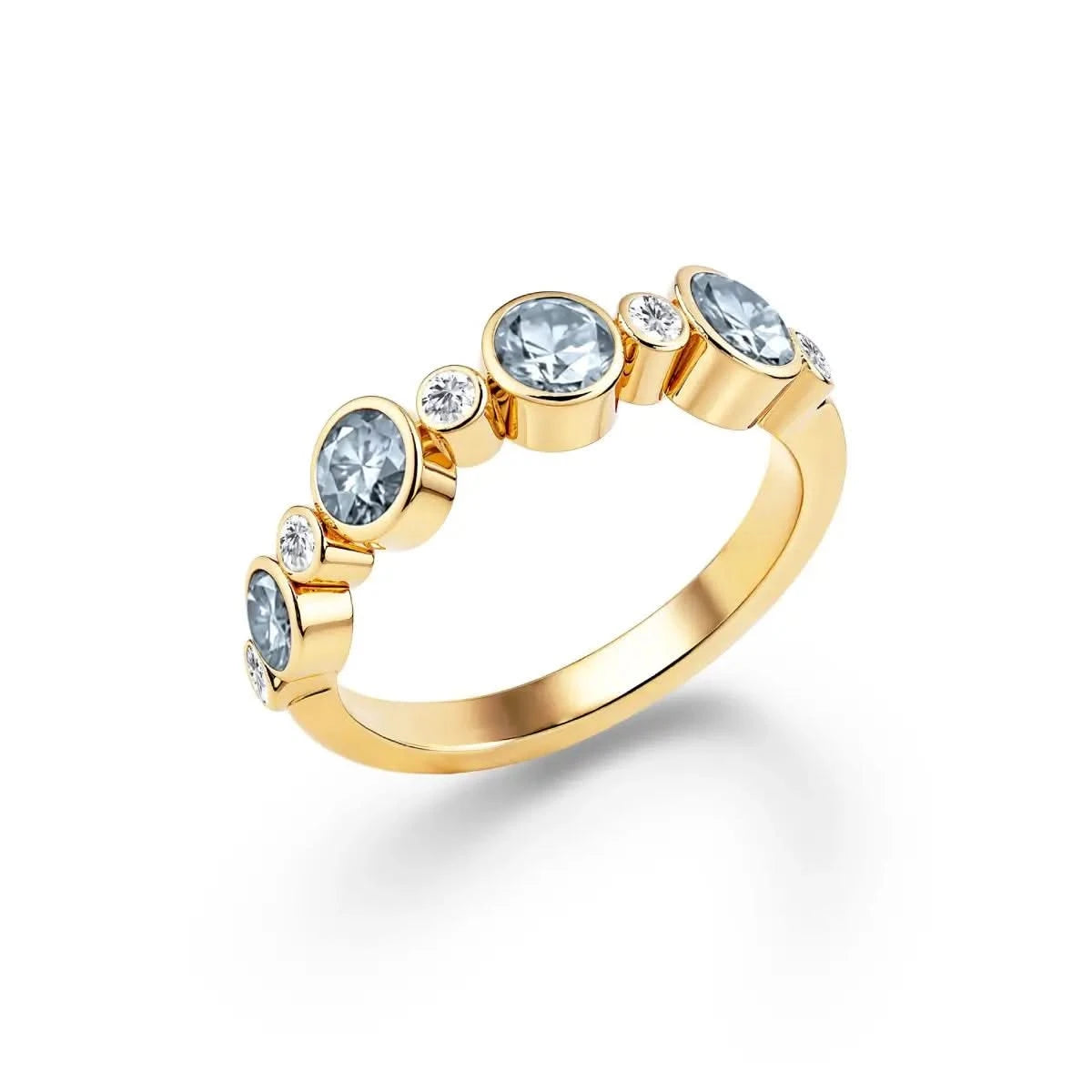 Barrington Aquamarine Band Ring with Diamonds in 14k Gold (March)