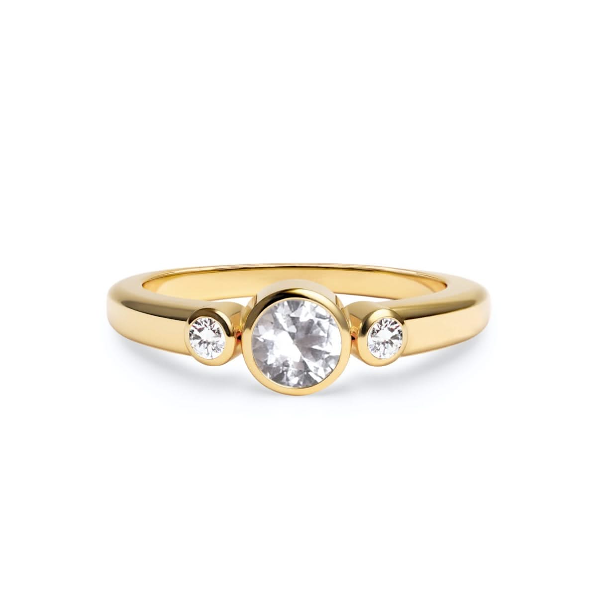 Barrington White Topaz Ring with Diamond Side Stones in 14k Gold (April)