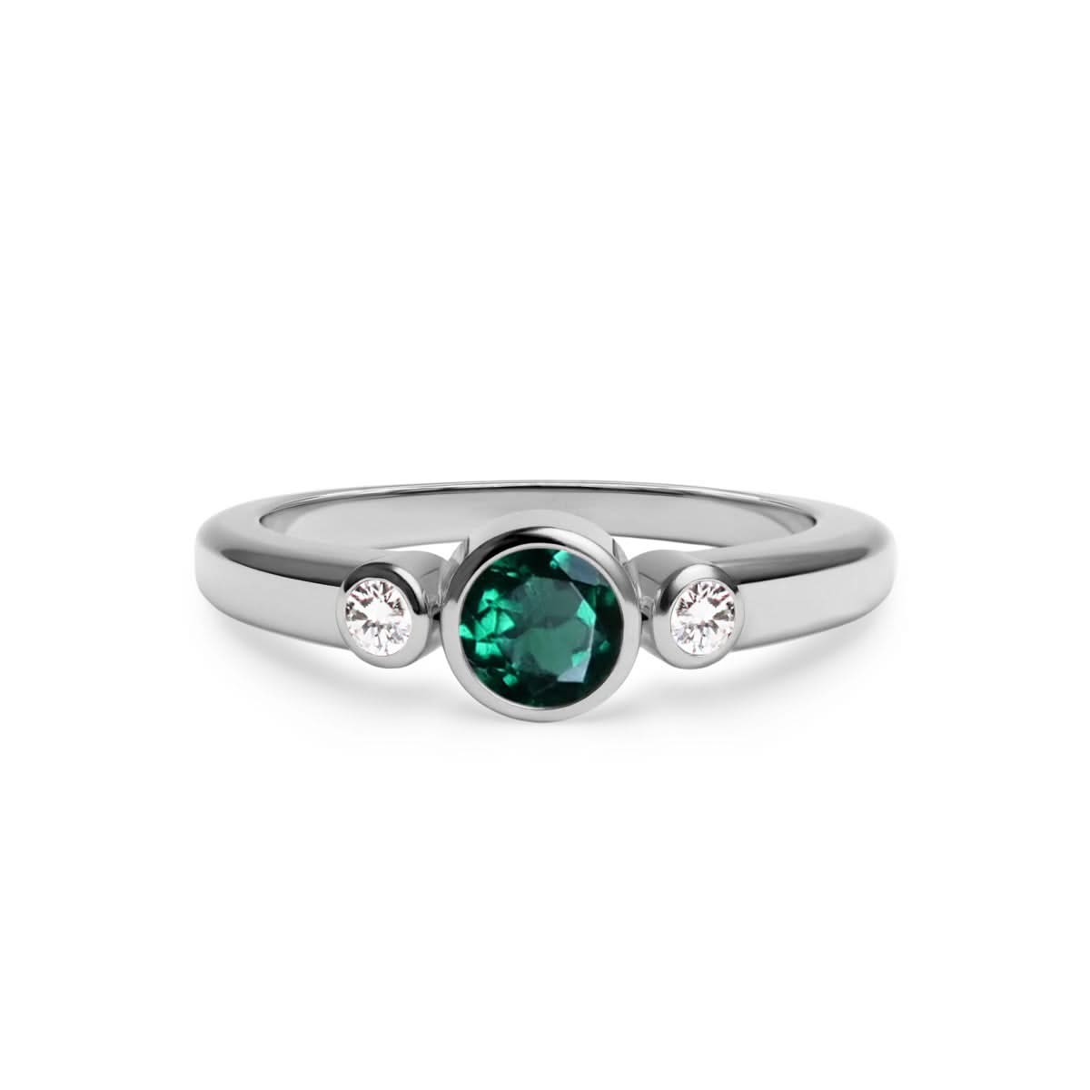 The Vault: Barrington Emerald Ring with Diamond Side Stones, White Gold Size 6
