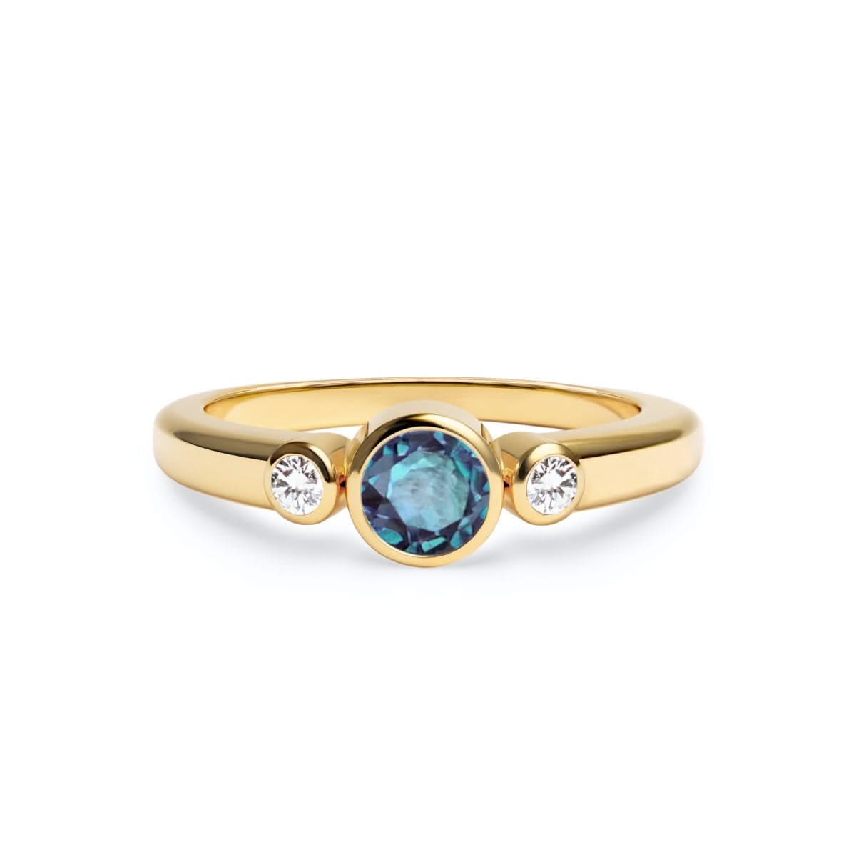 Barrington Alexandrite Ring with Diamond Side Stones in 14k Gold (June)