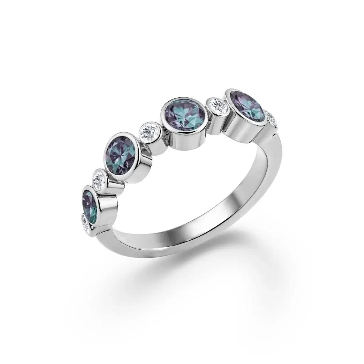Barrington Alexandrite Band Ring with Diamonds in 14k Gold (June)
