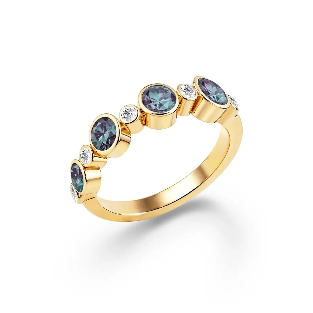 Barrington Alexandrite Band Ring with Diamonds in 14k Gold (June)