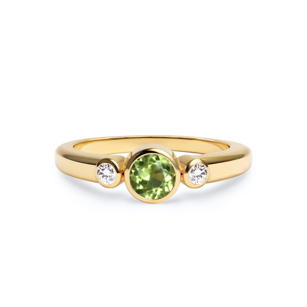 Barrington Peridot Ring with Diamond Side Stones in 14k Gold (August)