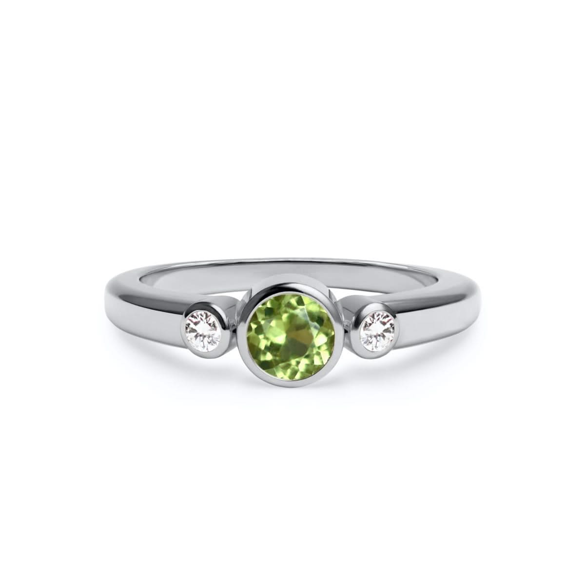 Barrington Peridot Ring with Diamond Side Stones in 14k Gold (August)