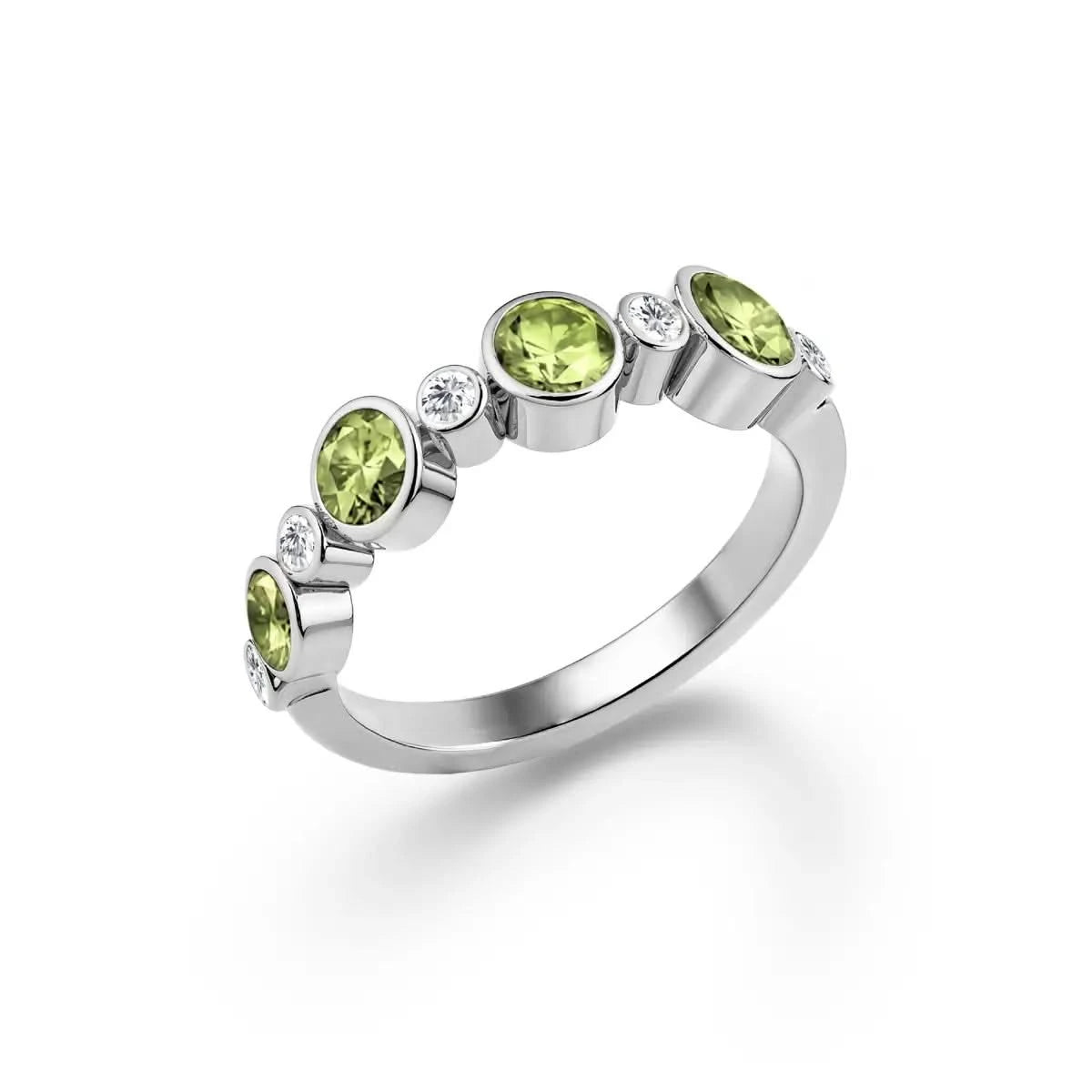 Barrington Peridot Band Ring with Diamonds in 14k Gold (August)