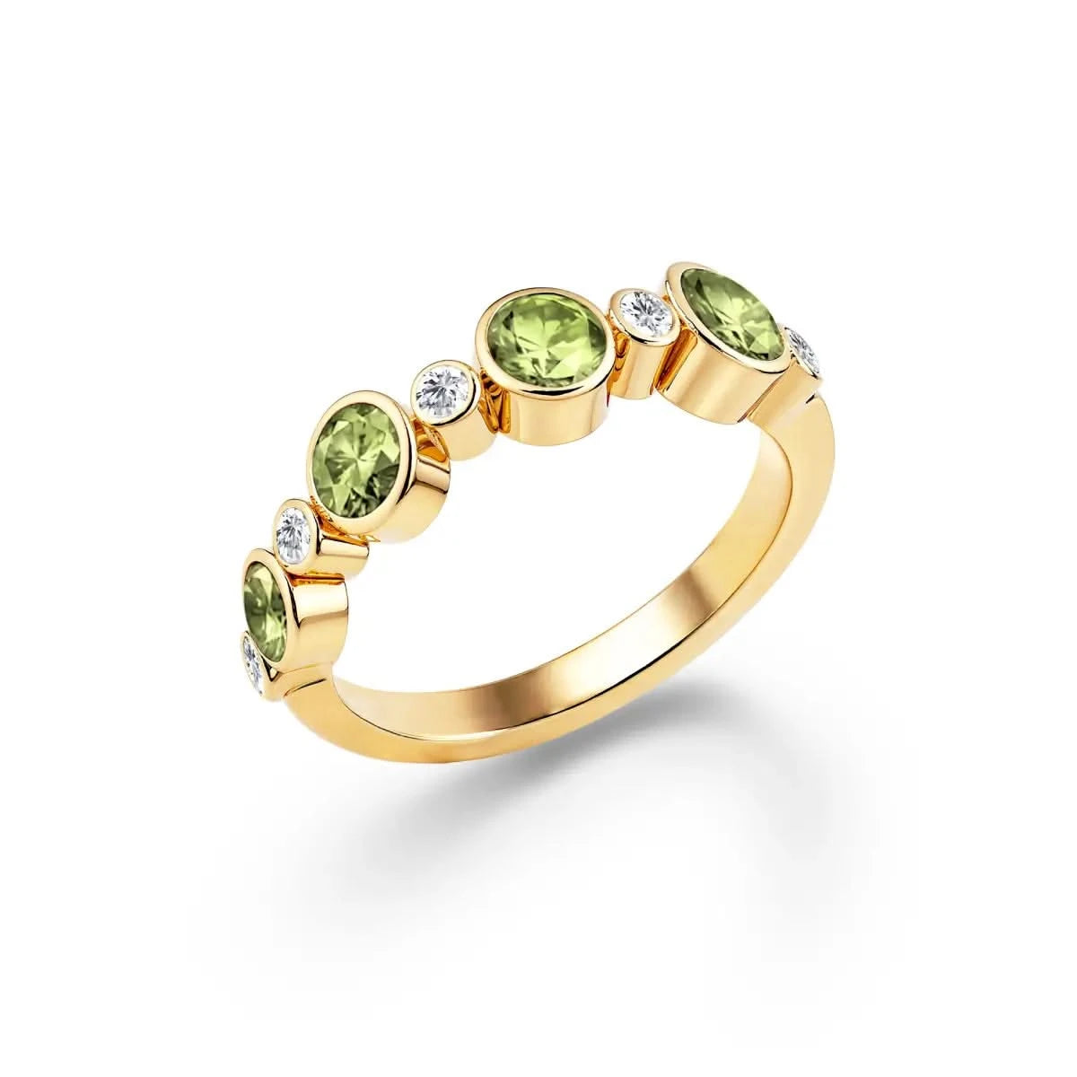 Barrington Peridot Band Ring with Diamonds in 14k Gold (August)