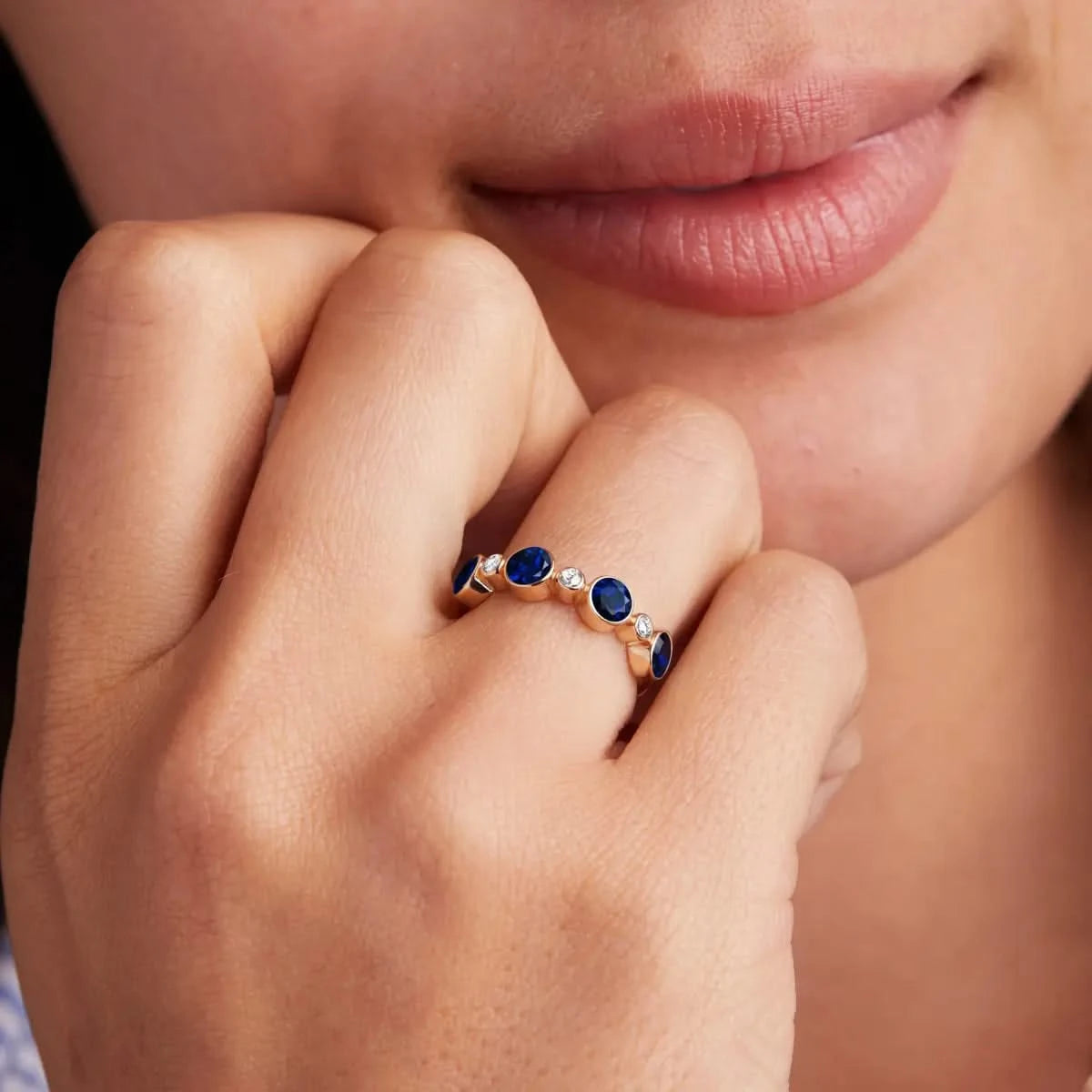 Barrington Sapphire Band Ring with Diamonds in 14k Gold (September)