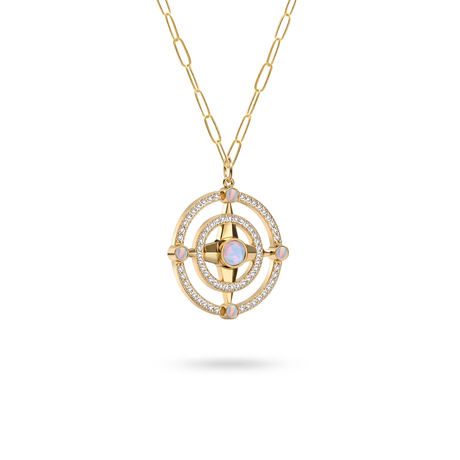 Compass Opal & Diamond Pendant in 14k Gold (October)