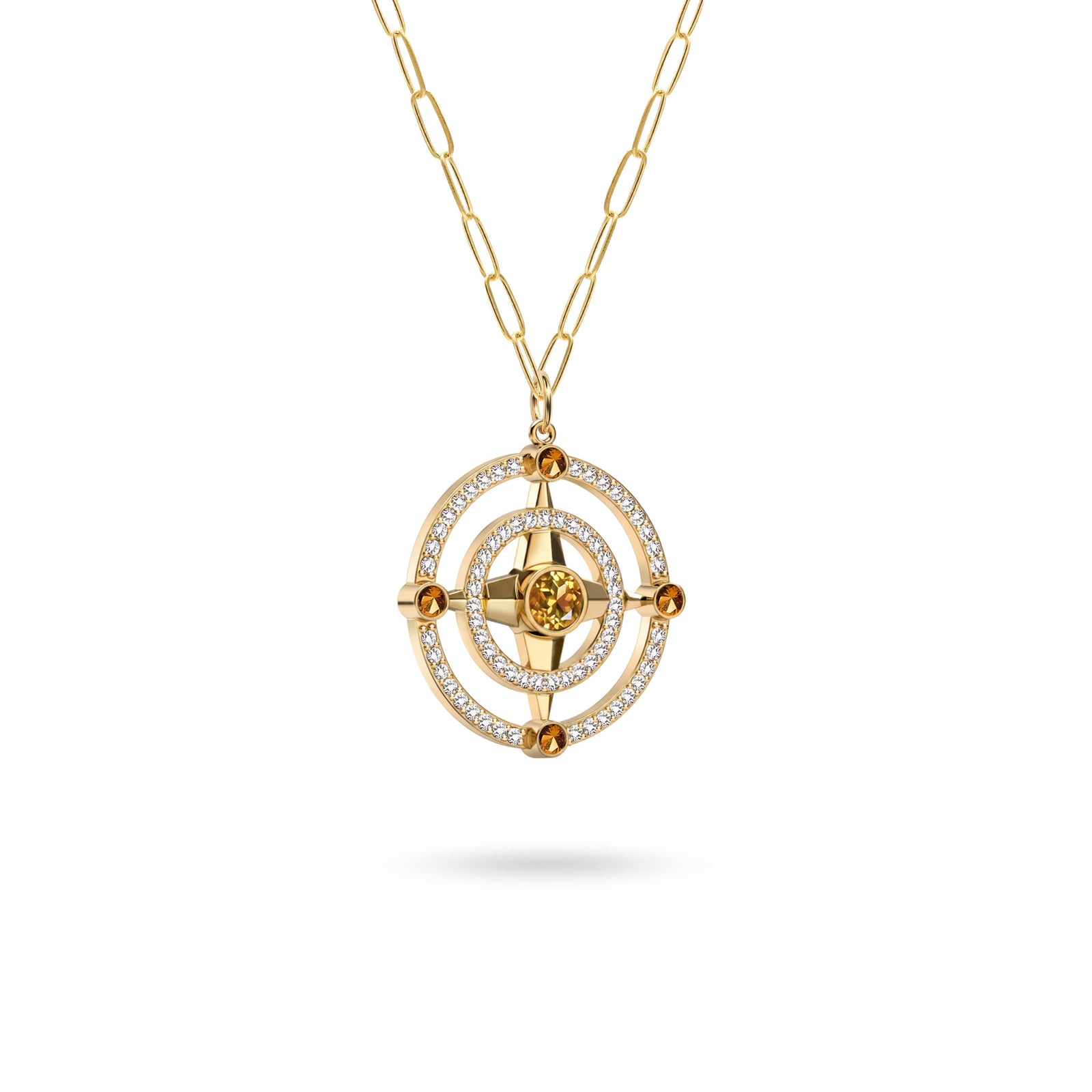 Compass Citrine & Diamond Pendant in 14k Gold (November)