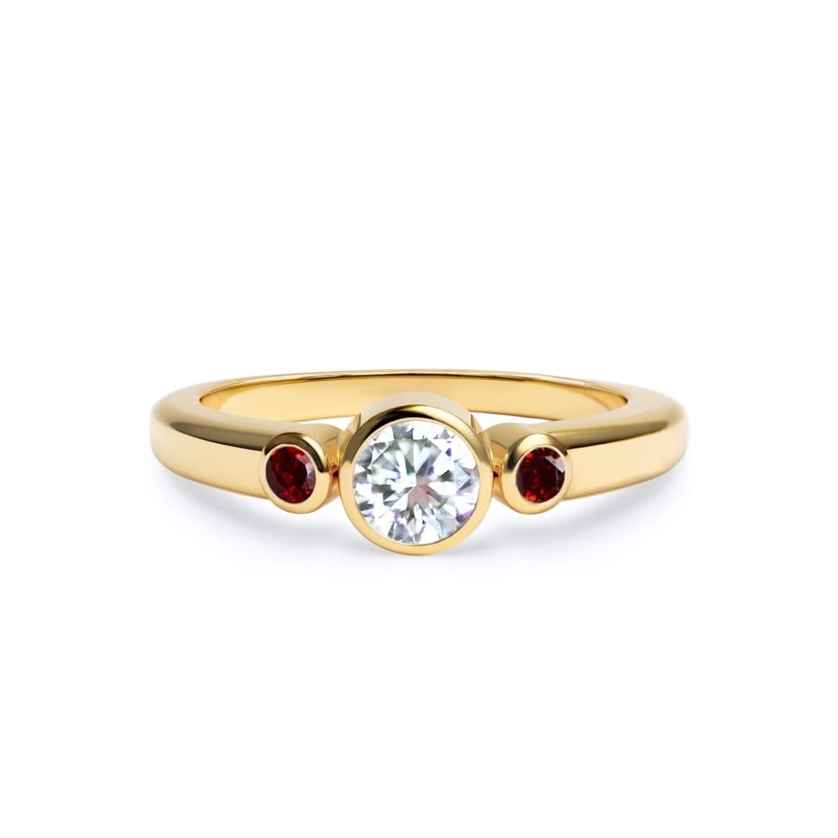 Barrington Diamond Ring with Garnet Side Stones in 14k Gold (January)