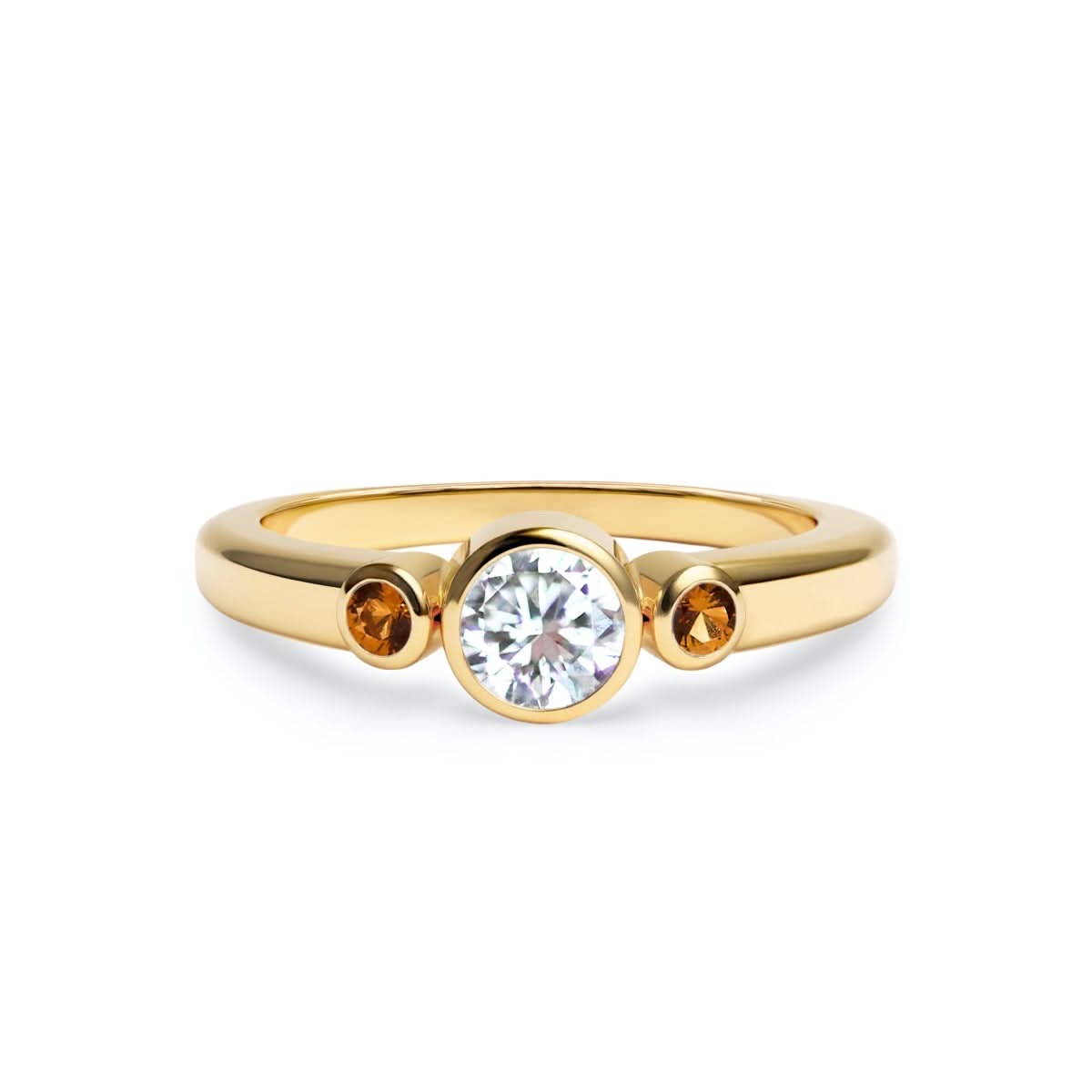 Barrington Diamond Ring with Citrine Side Stones in 14k Gold (November)
