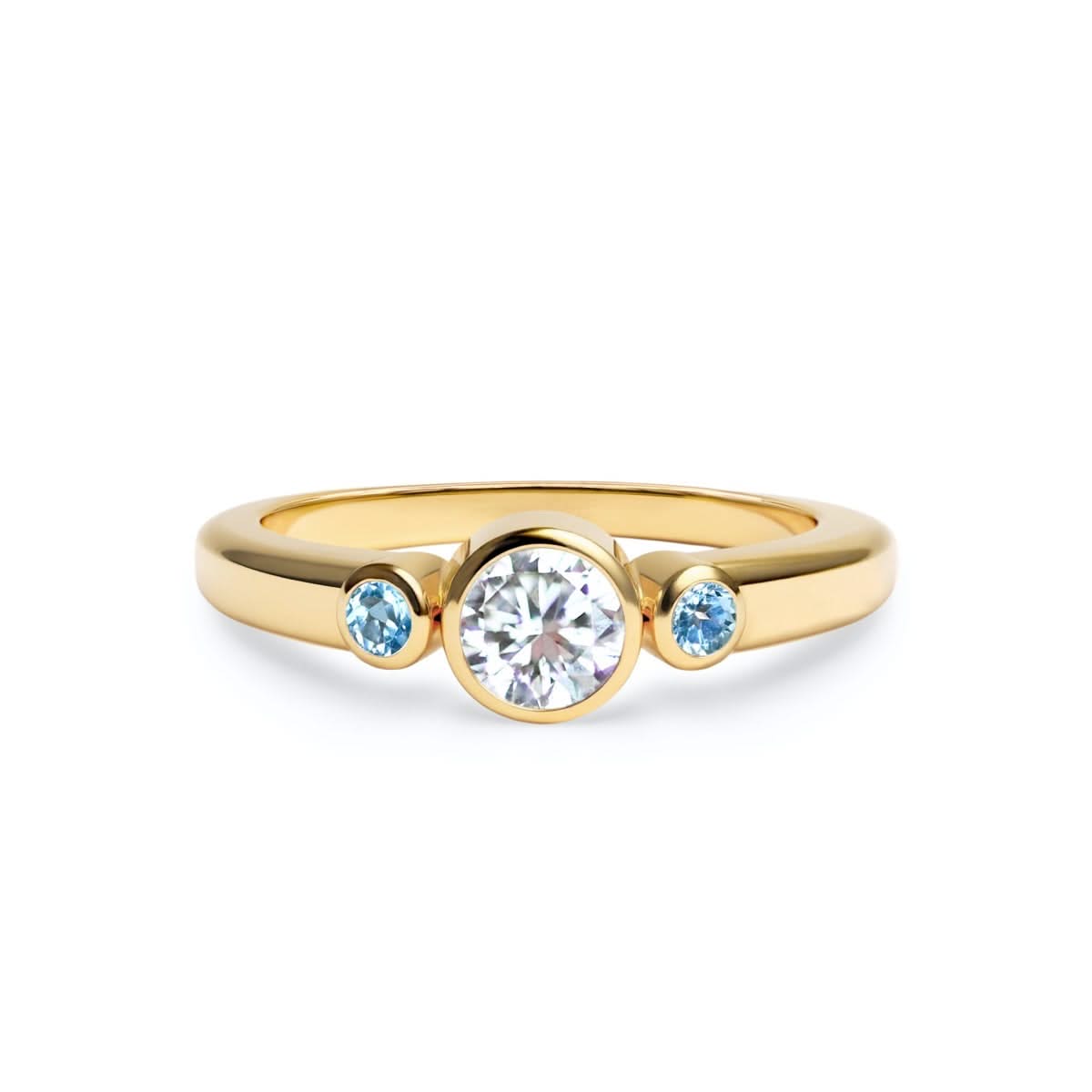 Barrington Diamond Ring with Nantucket Blue Topaz Side Stones in 14k Gold (December)