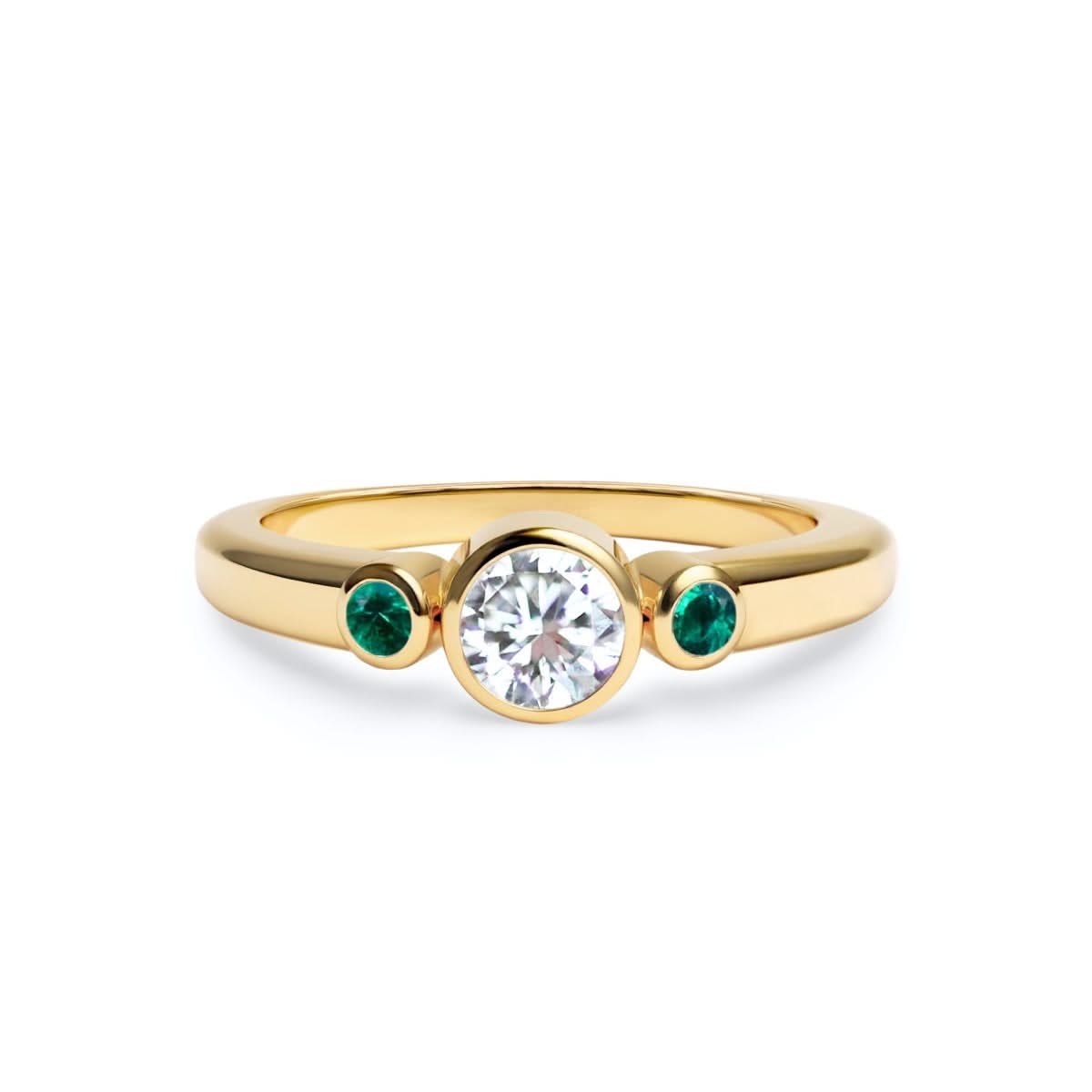Barrington Diamond Ring with Emerald Side Stones in 14k Gold (May)