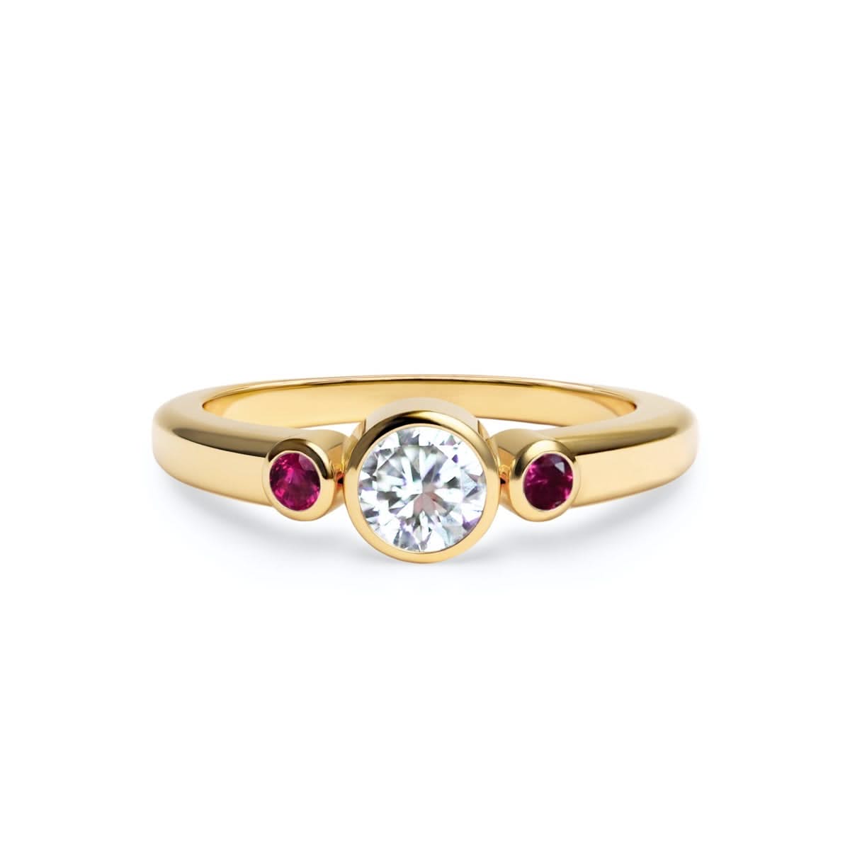 Barrington Diamond Ring with Ruby Side Stones in 14k Gold (July)