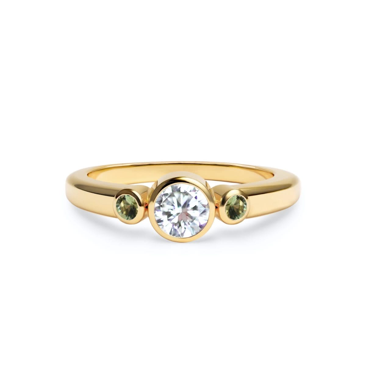 Barrington Diamond Ring with Peridot Side Stones in 14k Gold (August)