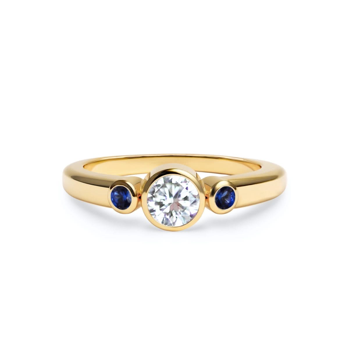 Barrington Diamond Ring with Sapphire Side Stones in 14k Gold (September)