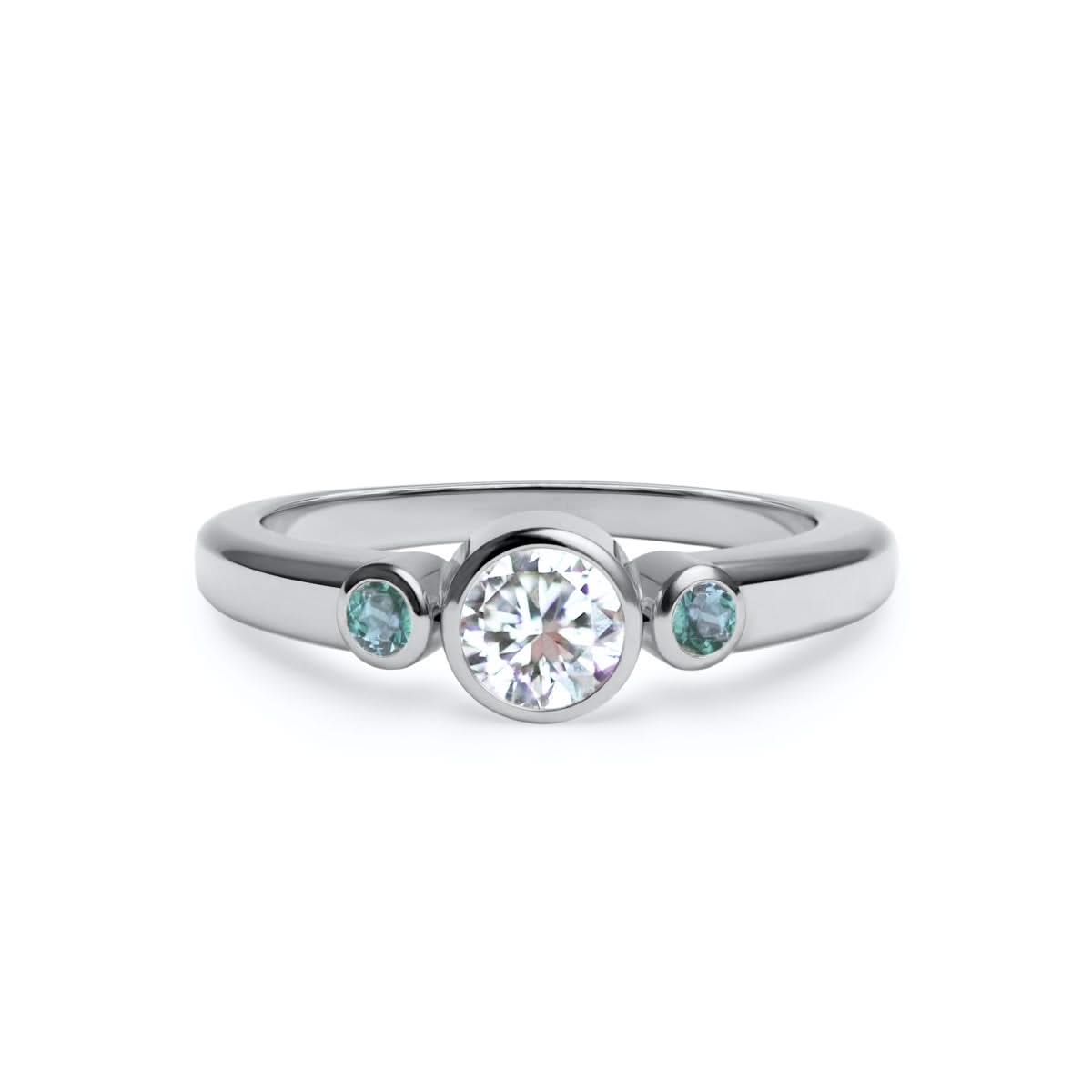 The Vault: Barrington Diamond Ring with Alexandrite Side Stones, White Gold Size 6.5
