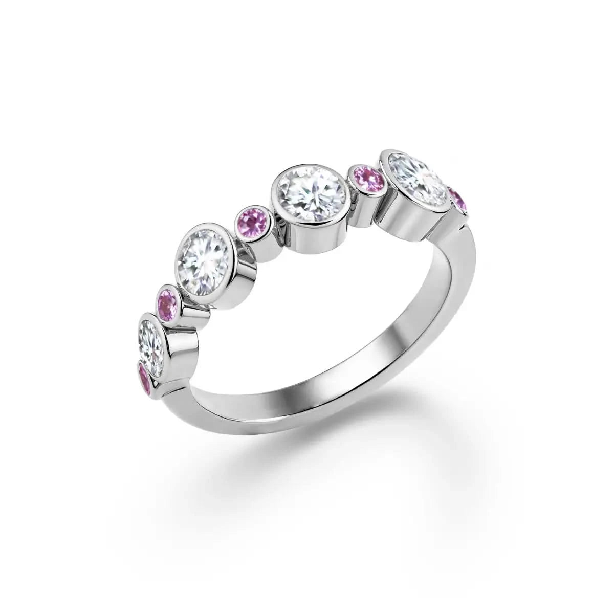 Barrington Diamond Band Ring with Pink Sapphires in 14k Gold (October)