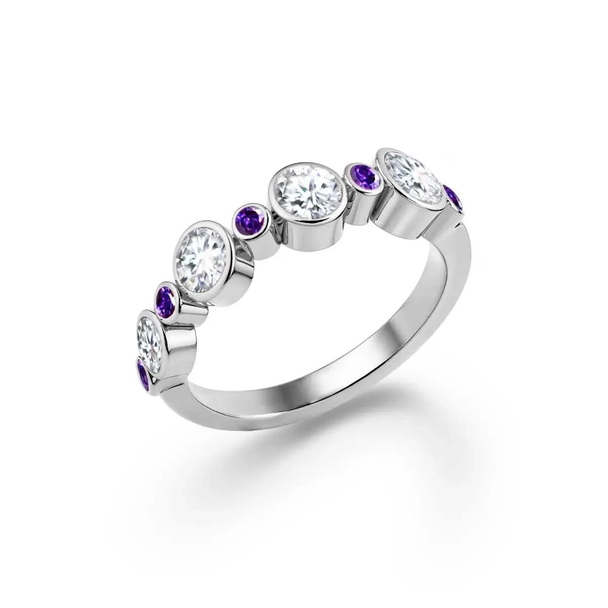 Barrington Diamond Band Ring with Amethysts in 14k Gold (February)