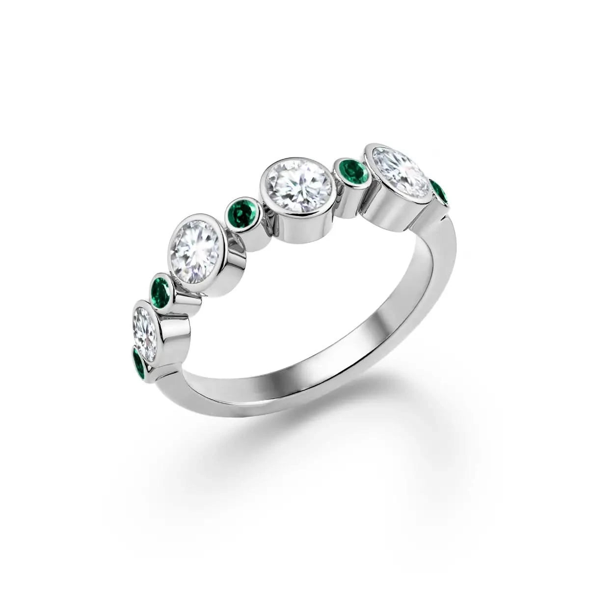 Barrington Diamond Band Ring with Emeralds in 14k Gold (May)