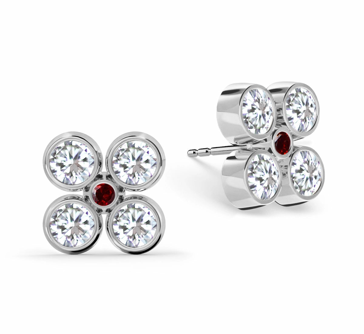 Barrington Quatrefoil Diamond & Garnet Earrings in 14k Gold (January)