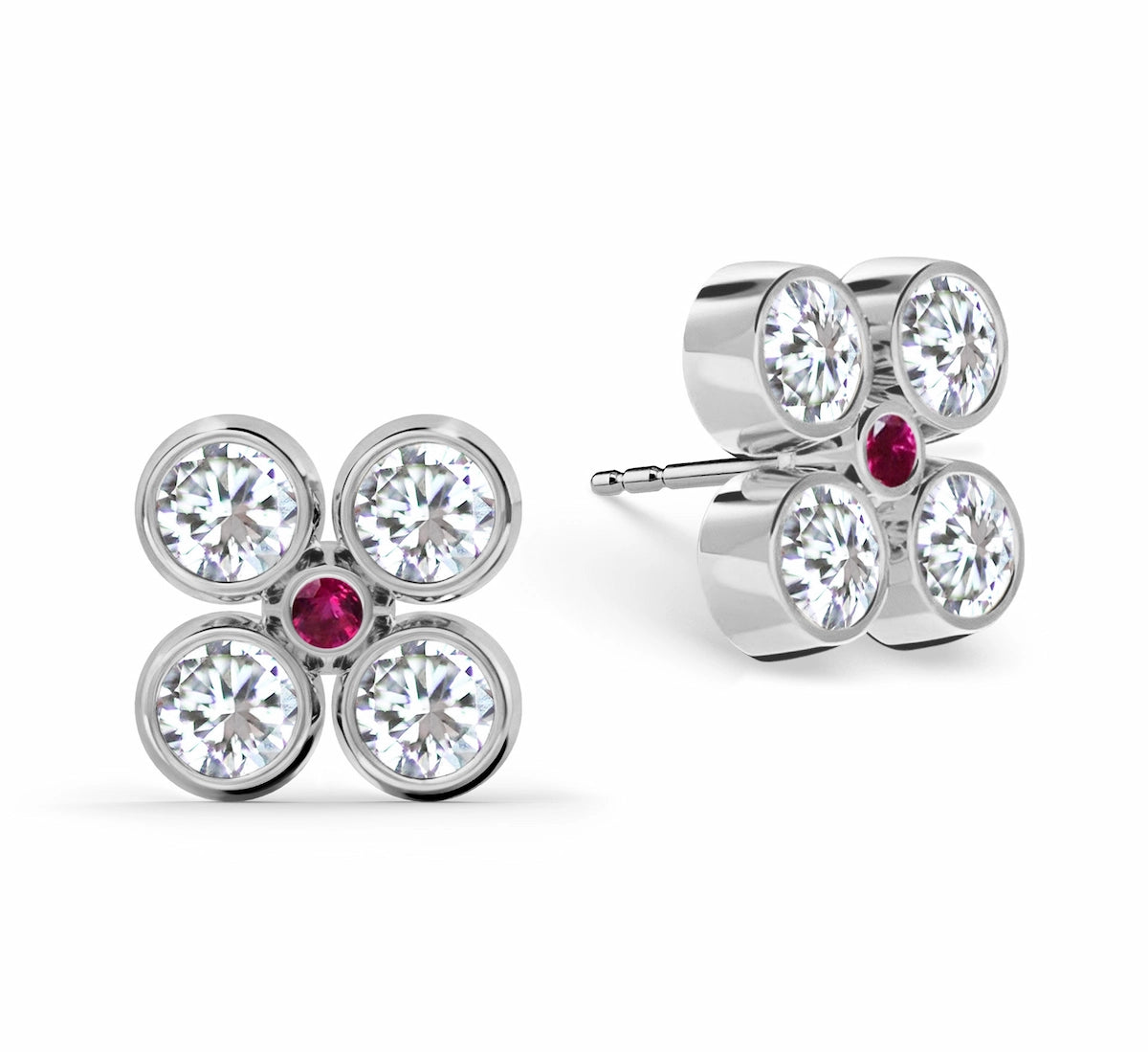 Barrington Quatrefoil Diamond & Ruby Earrings in 14k Gold (July)