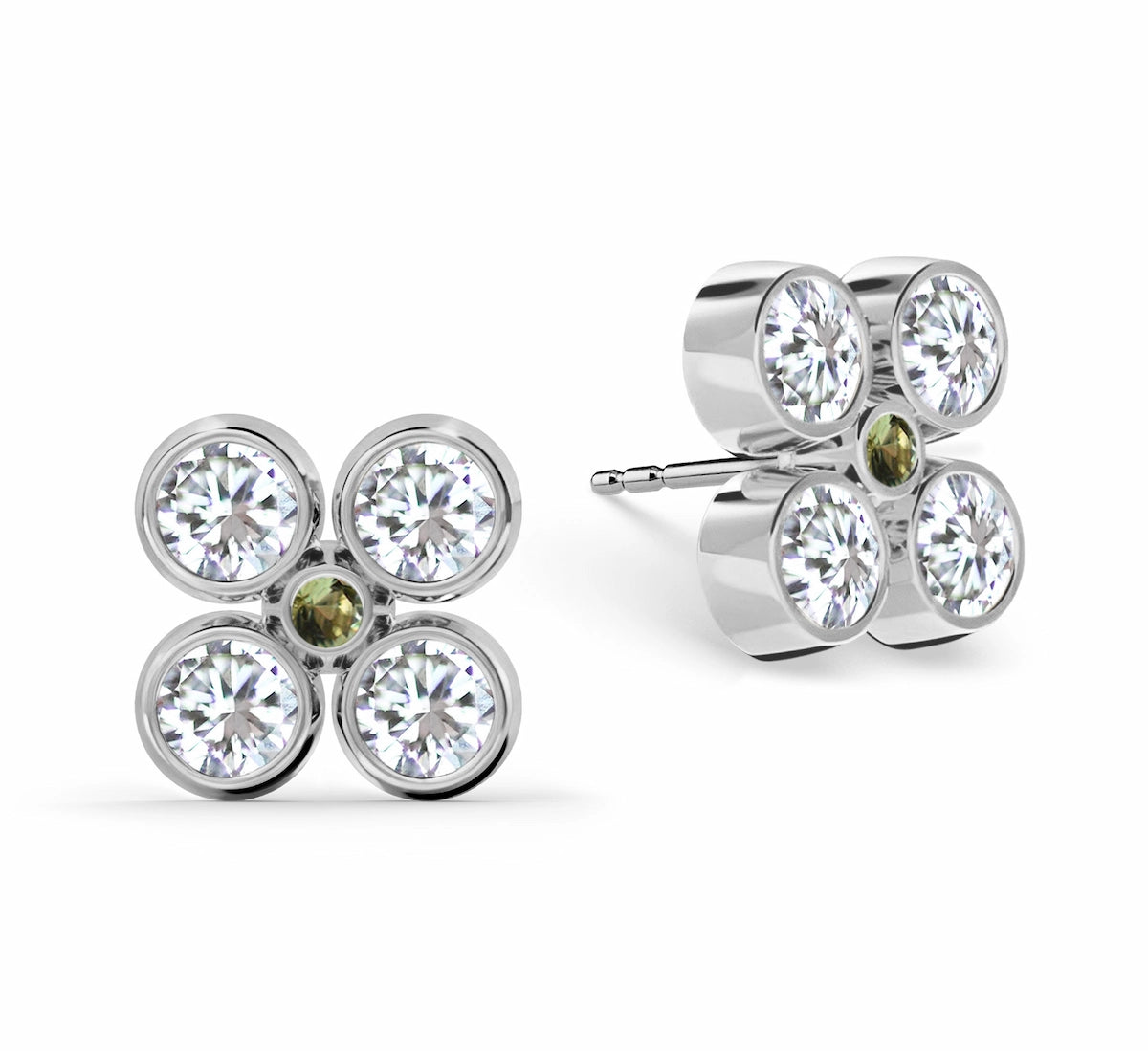 Barrington Quatrefoil Diamond & Peridot Earrings in 14k Gold (August)