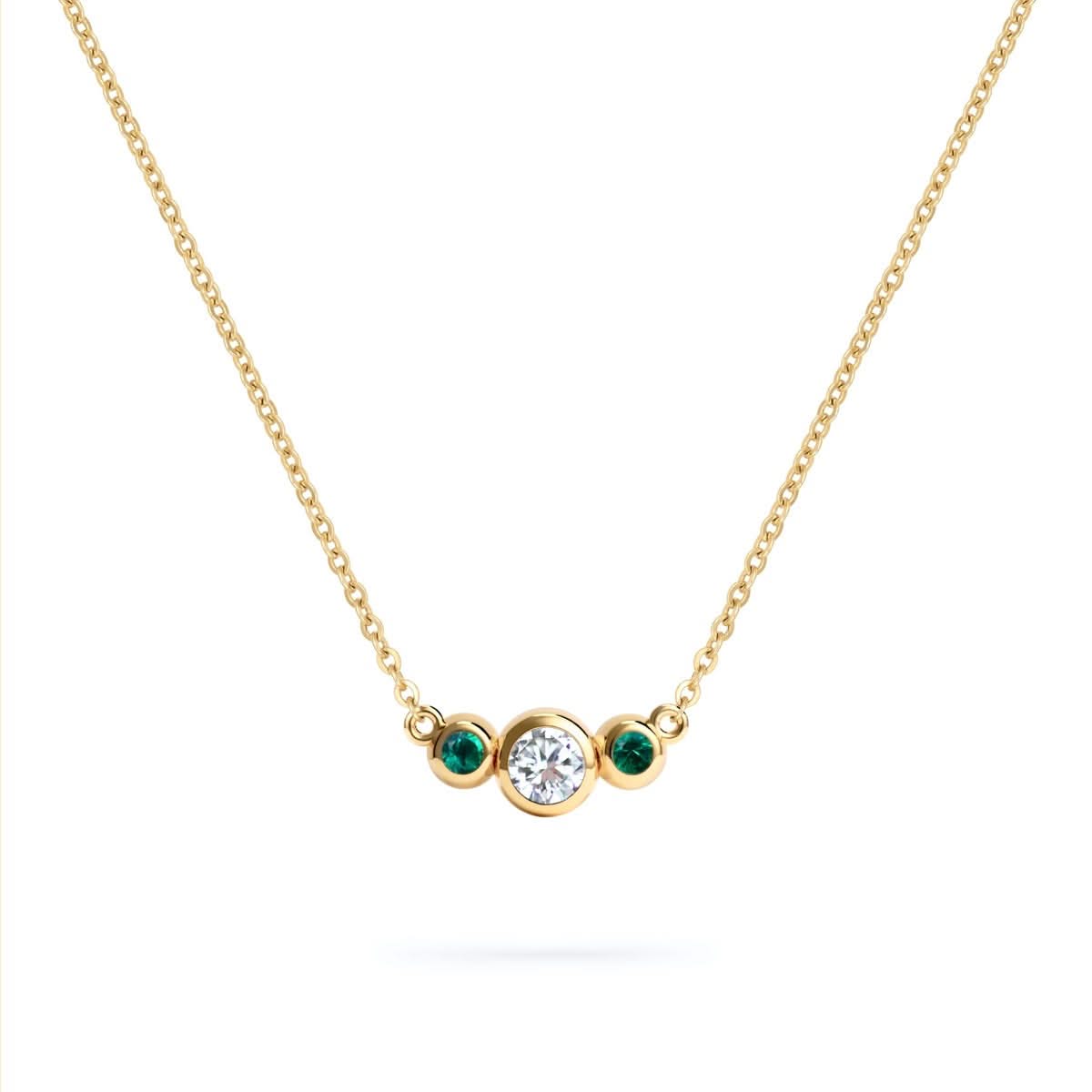 Barrington Diamond Necklace with Emerald Side Stones in 14k Gold (May)