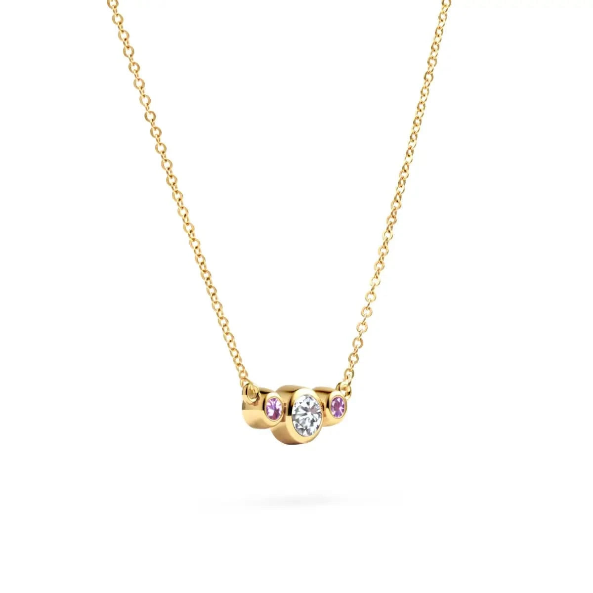 Barrington Diamond Necklace with Pink Sapphire Side Stones in 14k Gold (October)