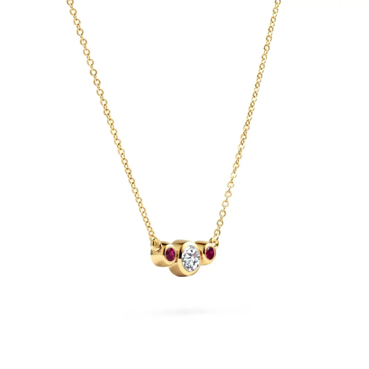 Barrington Diamond Necklace with Ruby Side Stones in 14k Gold (July)