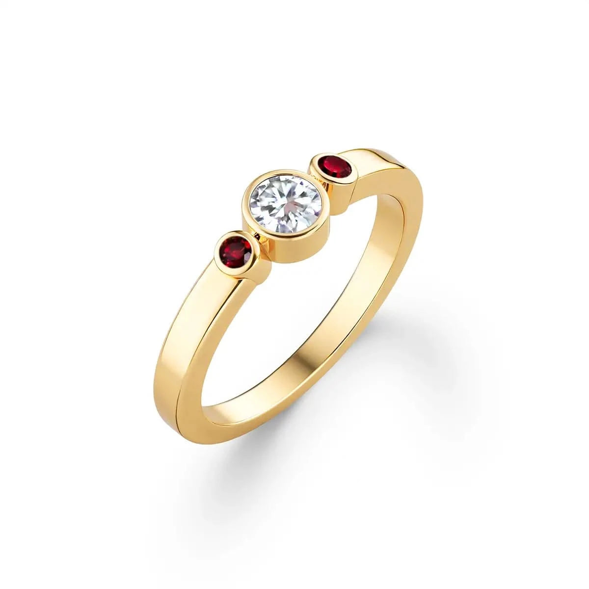 Barrington Diamond Ring with Garnet Side Stones in 14k Gold (January)