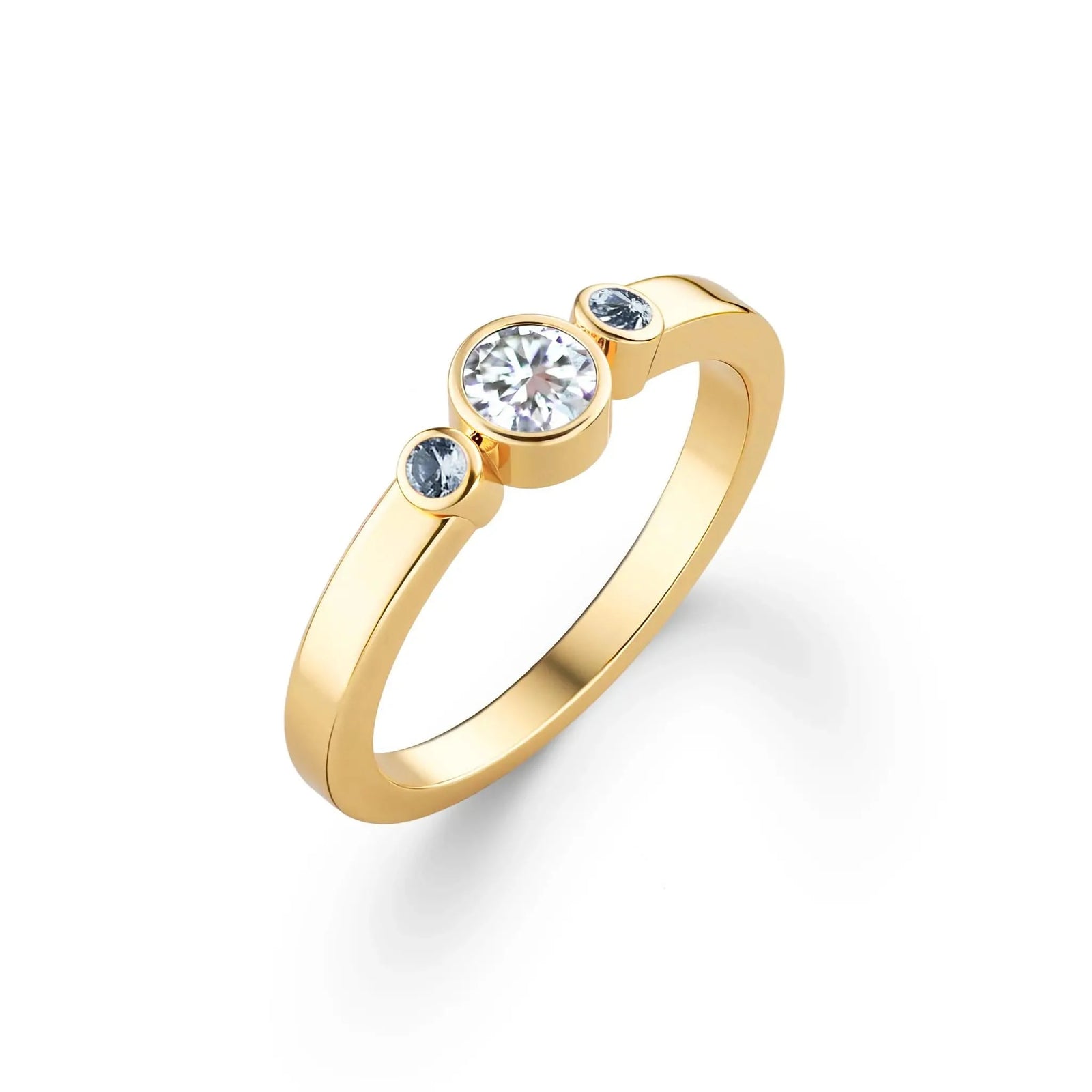 Barrington Diamond Ring with Aquamarine Side Stones in 14k Gold (March)