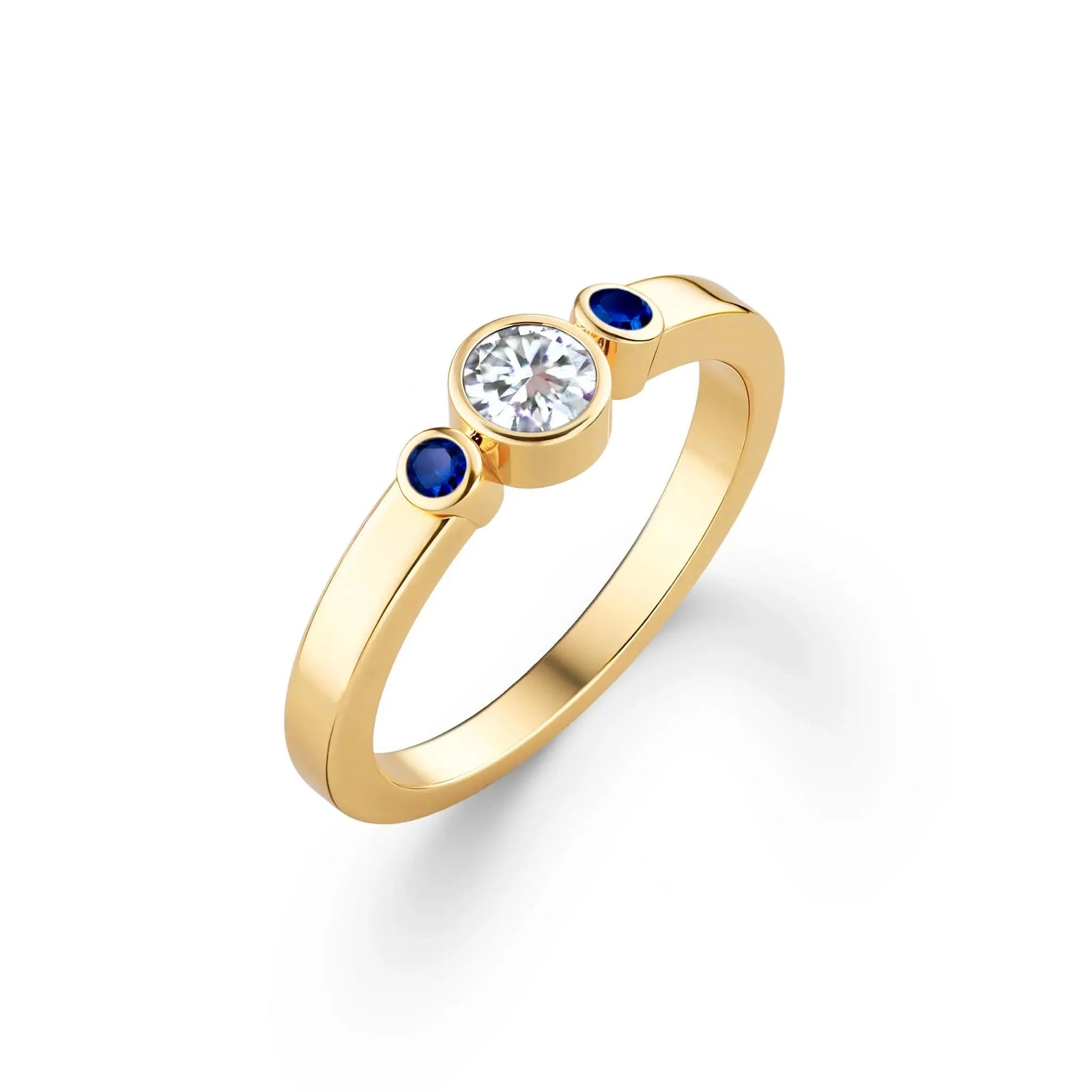 Barrington Diamond Ring with Sapphire Side Stones in 14k Gold (September)